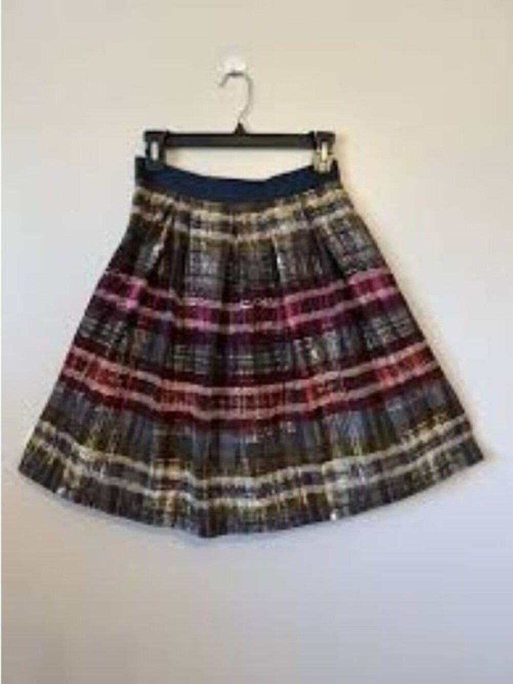Trina Turk Tidepool Timber Frame Silk Skirt Plaid Pleated Size 8 Made USA Whimsy